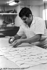 ID 4786 FAIRSTAR (1957/21619grt/IMO 5267732, ex- troopship OXFORDSHIRE. Renamed RIPA for the voyage to the demolition beaches) - a pastry chef at work in the ship's galley. FAIRSTAR's final voyage saw her...